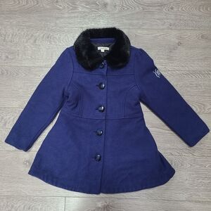 Kenzo Kids Girls' Navy Peacoat with Faux Fur Collar Sz 6